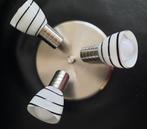 2 x RVS triospots/ plafondlampen glazen kapjes, nieuwstaat., Ophalen of Verzenden, Zo goed als nieuw