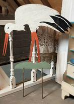 Brocante Antiek geboortebord Ooievaar handbeschilderd, Ophalen of Verzenden