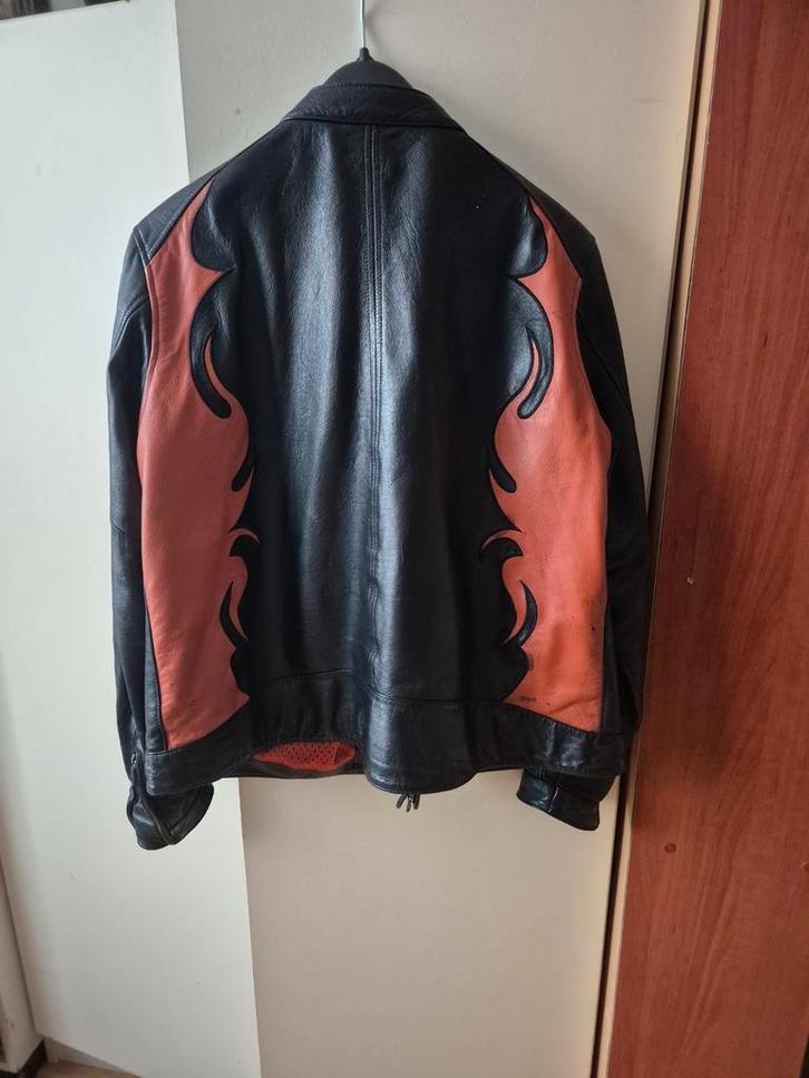 Harley Davidson Leren Jas met Vlammen - Stoer!, Motoren, Kleding | Motorhelmen, Dames, Heren, Overige typen, L, Tweedehands, Ophalen of Verzenden