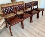 Prachtige Set Chesterfield Eetkamerstoelen Oxblood Red., Gebruikt, Leer, Ophalen of Verzenden, Vier