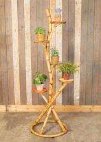 Hoge vintage rotan plantenstandaard gekleurde plateau bamboe, Ophalen