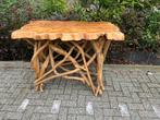 Stoere houten tafel met uniek onderstel, Rustiek, Vierkant, Nieuw, 75 cm of meer