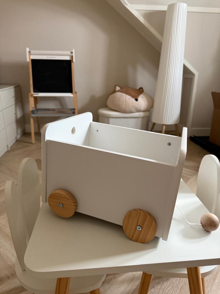 Speelgoedkist op wielen - Hout - Wit, Ophalen, Zo goed als nieuw, Bouwen