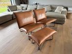 Jess Design Earl Fauteuils + Voetenbank - Cognac Leder, Huis en Inrichting, Ophalen, Gebruikt, Leer, 75 tot 100 cm