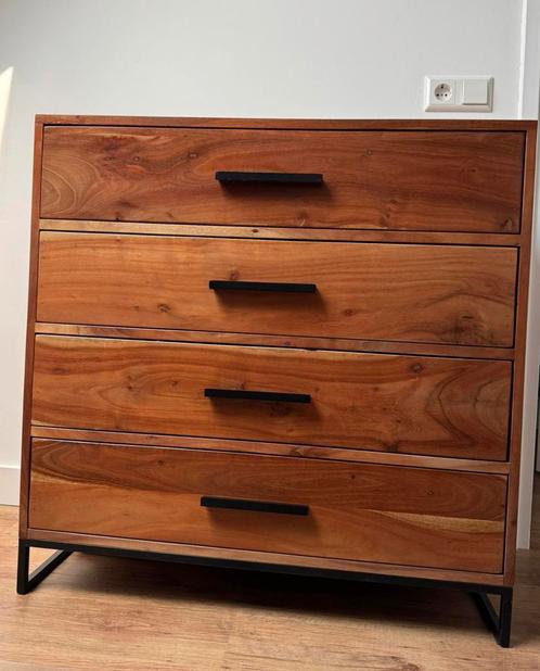 Ladekast WOODSON massief acaciahout, Huis en Inrichting, Kasten | Ladekasten, Minder dan 100 cm, 50 tot 100 cm, 25 tot 50 cm, Metaal