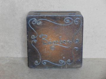 Antiek hout kistje hals Boorden ingelegd koperen deco '20/30 beschikbaar voor biedingen