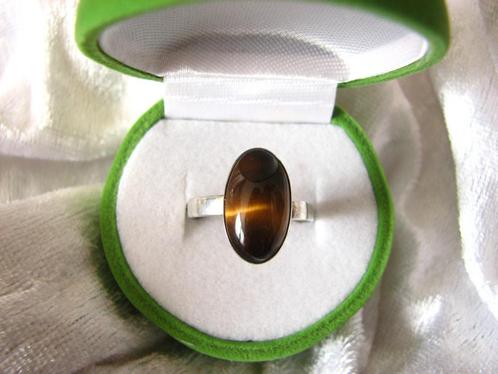 Mooie Fijne Zilveren Ring met Tijgeroog, Sieraden, Tassen en Uiterlijk, Antieke sieraden, Ring, Zilver, Met edelsteen, Verzenden