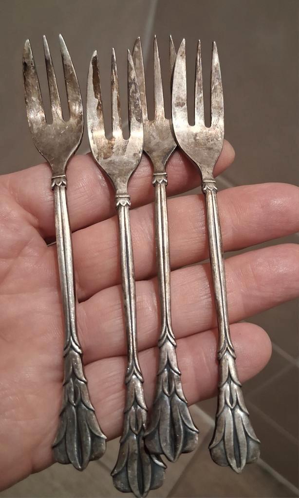 Vintage Gero Zilvium Gebaksvorkjes (4 stuks), Antiek en Kunst, Antiek | Bestek, Ophalen of Verzenden