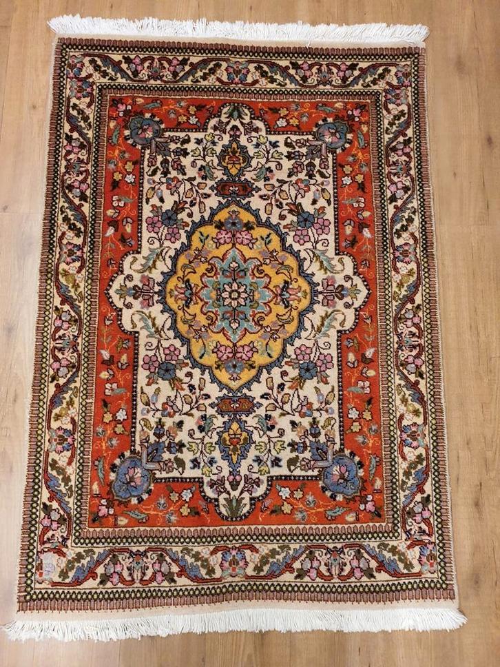 Vintage handgeknoopt perzisch tapijt tabriz 147x101, Huis en Inrichting, Stoffering | Tapijten en Kleden, Gebruikt, 100 tot 150 cm
