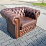 XL Chesterfield club fauteuil Engels bruin + GRATIS BEZORGD, Chesterfield, Gebruikt, Leer, Ophalen of Verzenden