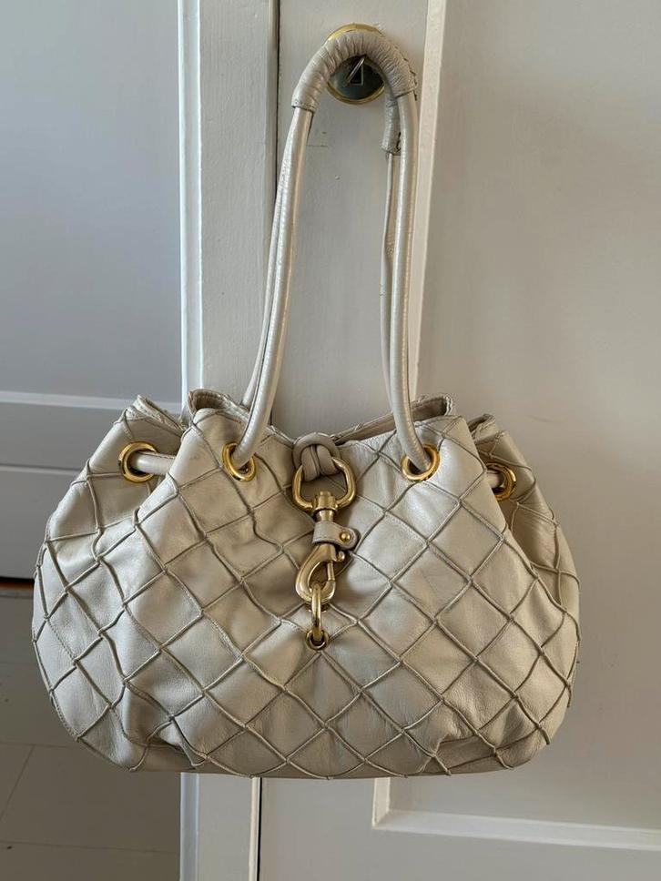 Handgemaakte Italiaanse leren tas Fontanelli – ivoorkleurig, Sieraden, Tassen en Uiterlijk, Tassen | Damestassen, Zo goed als nieuw