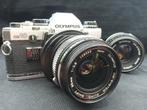 Olympus OM + standaard + 35mm shift, Audio, Tv en Foto, Fotocamera's Analoog, Ophalen of Verzenden, Gebruikt, Spiegelreflex, Olympus