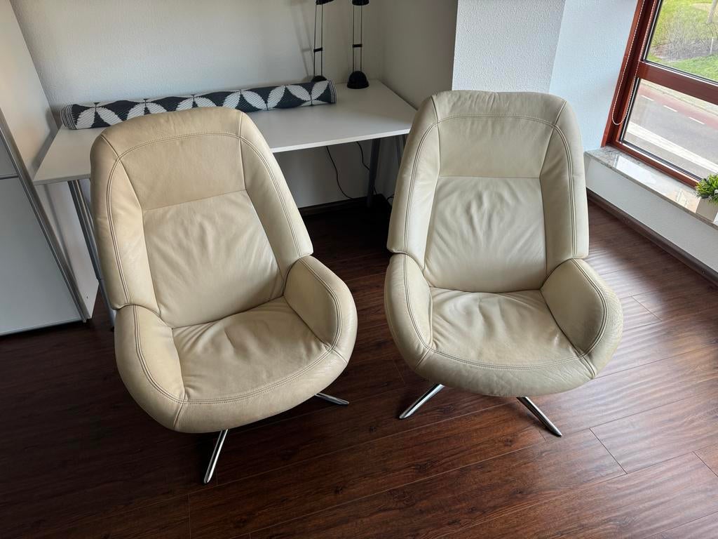 Montel lederen fauteuils met verstelbare rugleuning., Ophalen, Gebruikt, Leer, 75 tot 100 cm