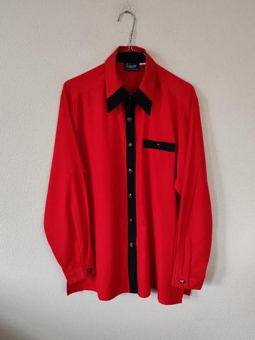 Vintage lange blouse / overhemd / rood / zwart / 40-42 /  beschikbaar voor biedingen
