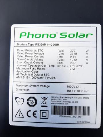 TE KOOP GEVRAAGD; Phono Solar Module Type PS320M1-20/UH