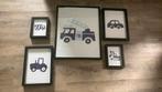 5 Fotolijstje schilderij auto tractor brandweer kraan jongen, Ophalen of Verzenden, Zo goed als nieuw, Wanddecoratie