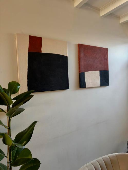 Set van 2 schilderijen (65x65cm elk), Antiek en Kunst, Kunst | Schilderijen | Abstract, Ophalen of Verzenden