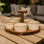 Nieuwe Borrel serveerset beige met aciciahout €24,95, Huis en Inrichting, Keuken | Keukenbenodigdheden, Ophalen of Verzenden