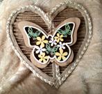 Unieke touw hart wandhanger vlinder hout groen geel wit, Huis en Inrichting, Woonaccessoires | Wanddecoraties, Ophalen, Nieuw