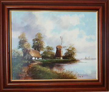 Olieverf Schilderij Hollands Landschap Gesigneerd beschikbaar voor biedingen