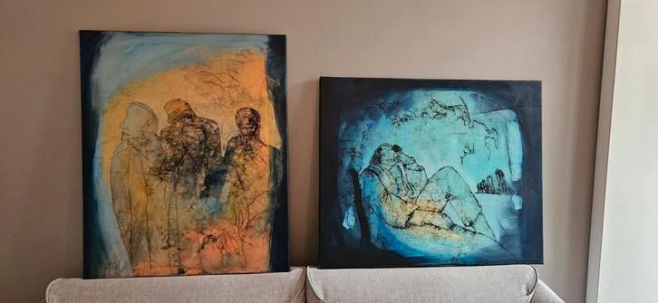 2x schilderij Sjer Jacobs (1994), Antiek en Kunst, Kunst | Schilderijen | Abstract, Ophalen