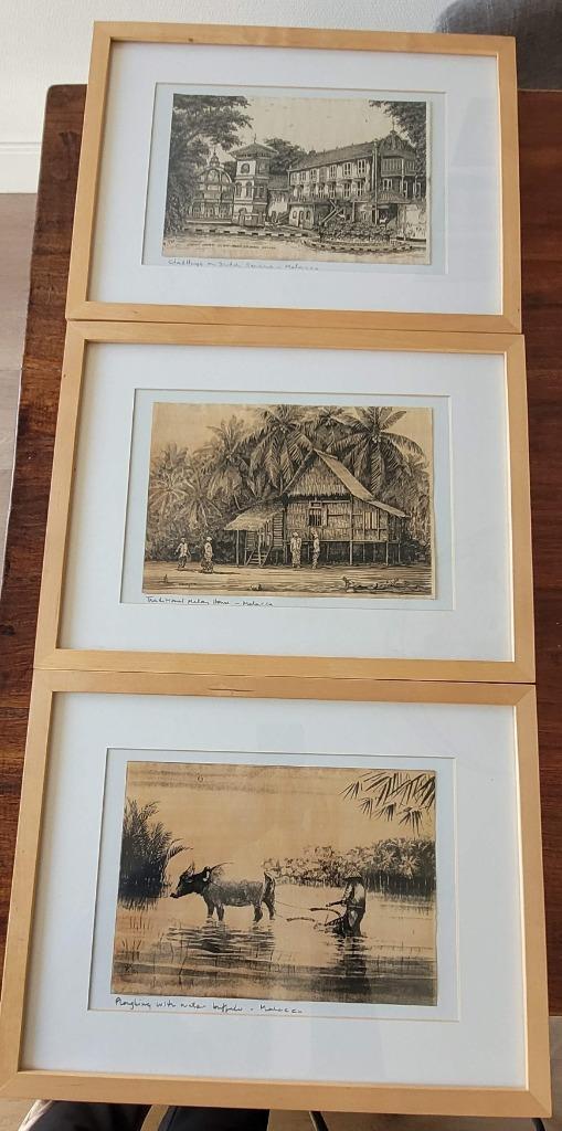 3x Pentekening van Peter Teo Indonesië, Antiek en Kunst, Kunst | Tekeningen en Foto's, Ophalen of Verzenden