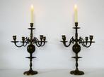 2 Kandelaars met 5 kaarsenhouders messing 5 armig kandelaar, Ophalen of Verzenden, Koper of Brons
