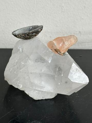 Half edelsteen bergkristal rots + papegaai met nest beschikbaar voor biedingen
