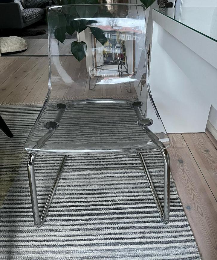 Eetkamerstoel, transparant/verchroomd Tobias, Huis en Inrichting, Stoelen, Zo goed als nieuw, Eén, Kunststof, Metaal, Overige kleuren