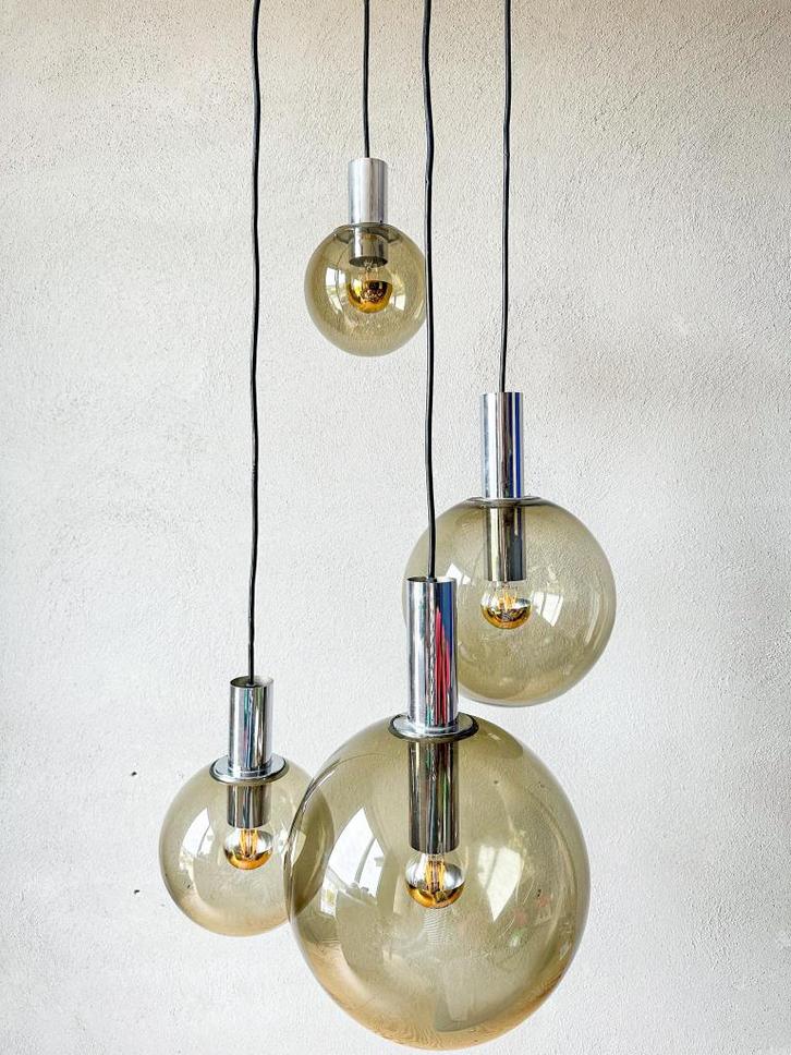 Vintage Glashütte Limburg cascade lamp, Huis en Inrichting, Lampen | Hanglampen, Gebruikt, 75 cm of meer, Glas, Metaal, Ophalen