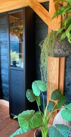 Smalle Vitrinekast - Donker Hout & Glas, Huis en Inrichting, Ophalen, Minder dan 50 cm, Minder dan 25 cm, 150 tot 200 cm