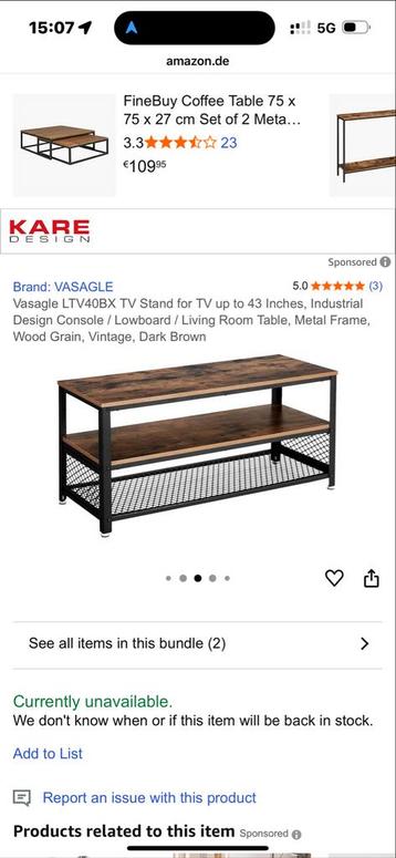 Industrieel TV Meubel - Vasagle beschikbaar voor biedingen