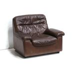 Vintage De Sede fauteuil jaren '60 '70 leer midcentury, Gebruikt, Verzenden, Minder dan 75 cm, Leer