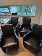 4 Leren Eetkamerstoelen - Verrijdbaar & Verstelbaar, Ophalen, Gebruikt, Zwart, Leer