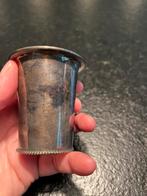 Antiek verzilverd bekertje met inscriptie, Ophalen of Verzenden, Zilver