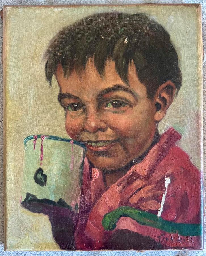 Portret zigeunerjongetje - olieverf op doek - gesigneerd, Antiek en Kunst, Kunst | Schilderijen | Klassiek, Ophalen of Verzenden
