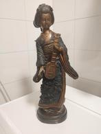 Antiek japans bronzen geisha met shamisen, Ophalen of Verzenden