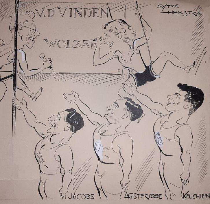 1934 Originele Sytze Henstra tekening turnster Wiesje Wolzak, Verzamelen, Sportartikelen en Voetbal, Poster, Plaatje of Sticker
