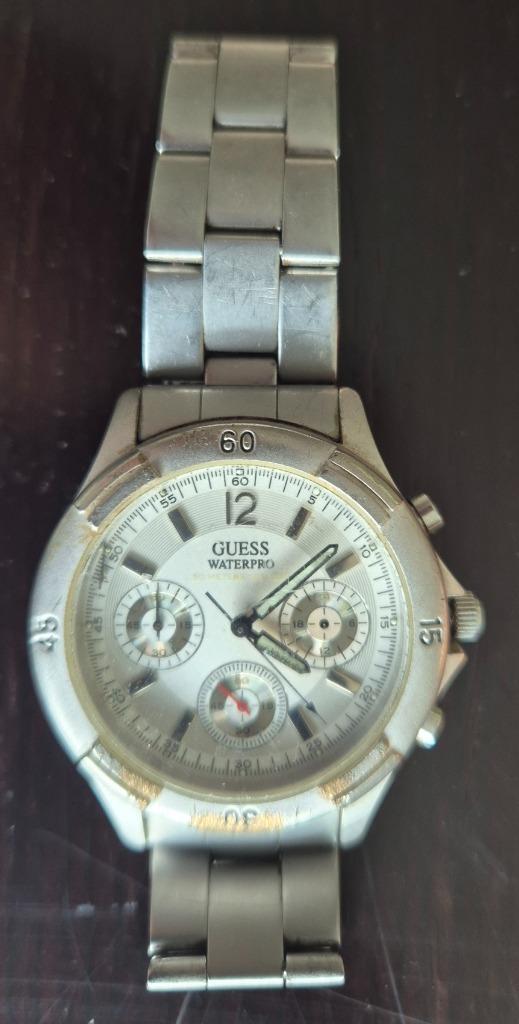 Guess horloge vintage, Sieraden, Tassen en Uiterlijk, Horloges | Heren, Gebruikt, Polshorloge, Overige merken, Staal, Staal, Ophalen of Verzenden