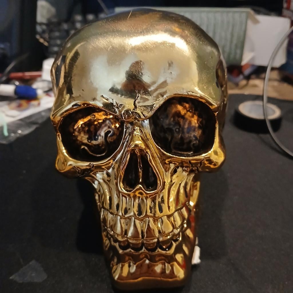 Efteling Gouden schedel spaarpot - beschadigd, Tuin en Terras, Tuinbeelden, Ophalen of Verzenden, Gebruikt, Overige materialen