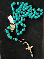 Rozenkrans met turquoise kralen., Sieraden, Tassen en Uiterlijk, Kettingen, Ophalen of Verzenden, Zo goed als nieuw, Blauw, Overige materialen