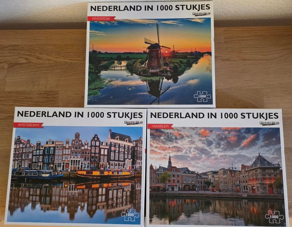 3 Puzzels 'Nederland in 1000 stukjes' - Puzzeltijd, Ophalen of Verzenden, 500 t/m 1500 stukjes, Zo goed als nieuw, Legpuzzel