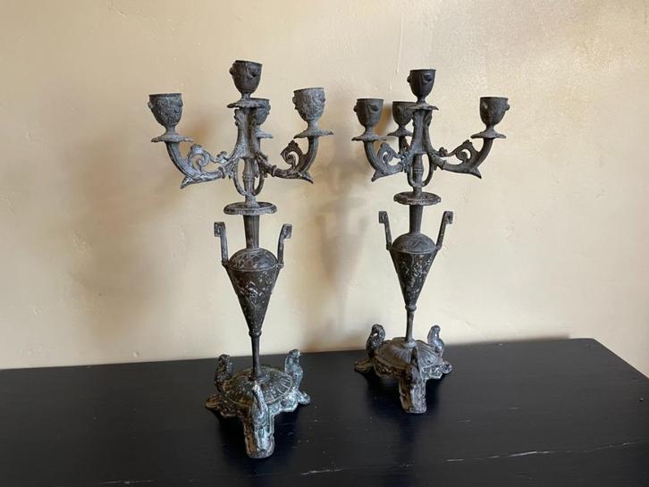 set bijzondere Kandelaars met vogels Frans antiek, Antiek en Kunst, Curiosa en Brocante, Ophalen of Verzenden