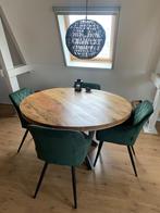 Dax tafel 130 cm + 4 groene velvet stoelen, Huis en Inrichting, Tafels | Eettafels, Ophalen, Rond, Zo goed als nieuw, Overige materialen