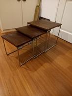 Retro mid century mimiset, bijzettafeltjes, Huis en Inrichting, 45 tot 60 cm, Gebruikt, Rond, Vo