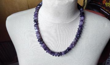 Amethist Ketting Grote Donker Paars Ruwe Stenen ZILVER 925 beschikbaar voor biedingen