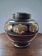 Art Deco vergulde zwarte glazen bloemsteker / vaas, Ophalen of Verzenden