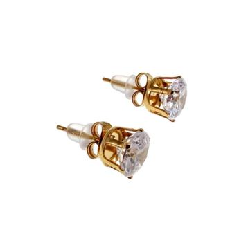 8mm Ronde RVS Oorbellen in Goudkleur met Zirkonia beschikbaar voor biedingen