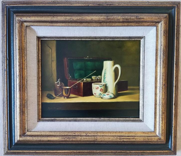 Bob Elgas (1920-2010) - Stilleven met Goudse pijp, Antiek en Kunst, Kunst | Schilderijen | Klassiek, Ophalen of Verzenden