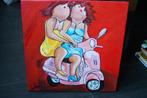 Dikke dames schilderij 'Scooterbabes", 50 tot 75 cm, Ophalen of Verzenden, Zo goed als nieuw, Schilderij